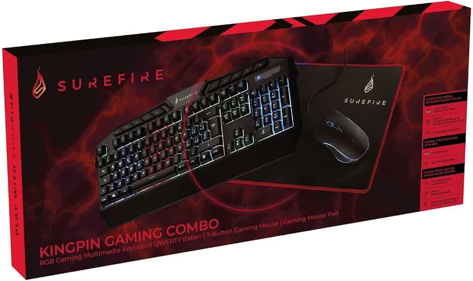 SureFire Kingpin Kombi-Set RGB-Tastatur MIT 7-Tasten-Maus UND MAUSPAD, ITALIENISCH