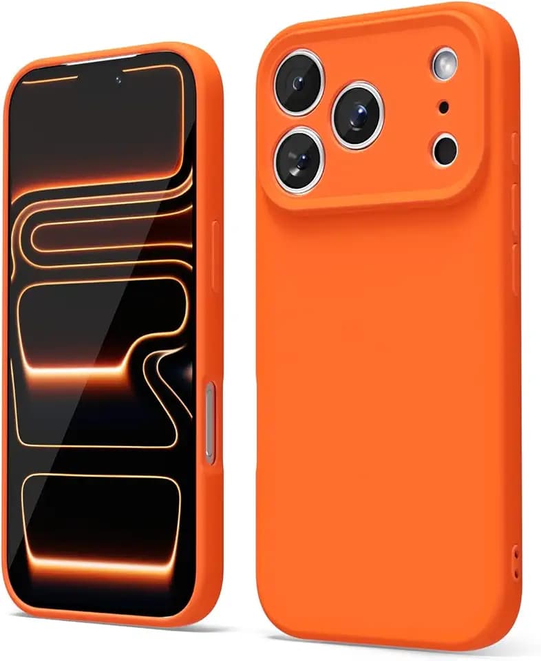oakxco for iPhone 17 Pro Max/ 18 Pro Max Phone Case Liquid Silicone, Cute Thin Slim Grip Soft Rubber Gel for Women, Smooth Matte TPU Plain Solid Bright Color Girly Case with Camera Cover, Neon Orange