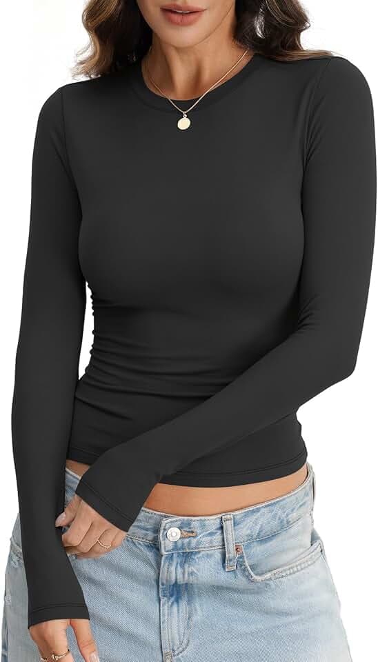 Eachyes Womens Long Sleeve Shirts Tight Going Out Tops Basic Fall Clothes
