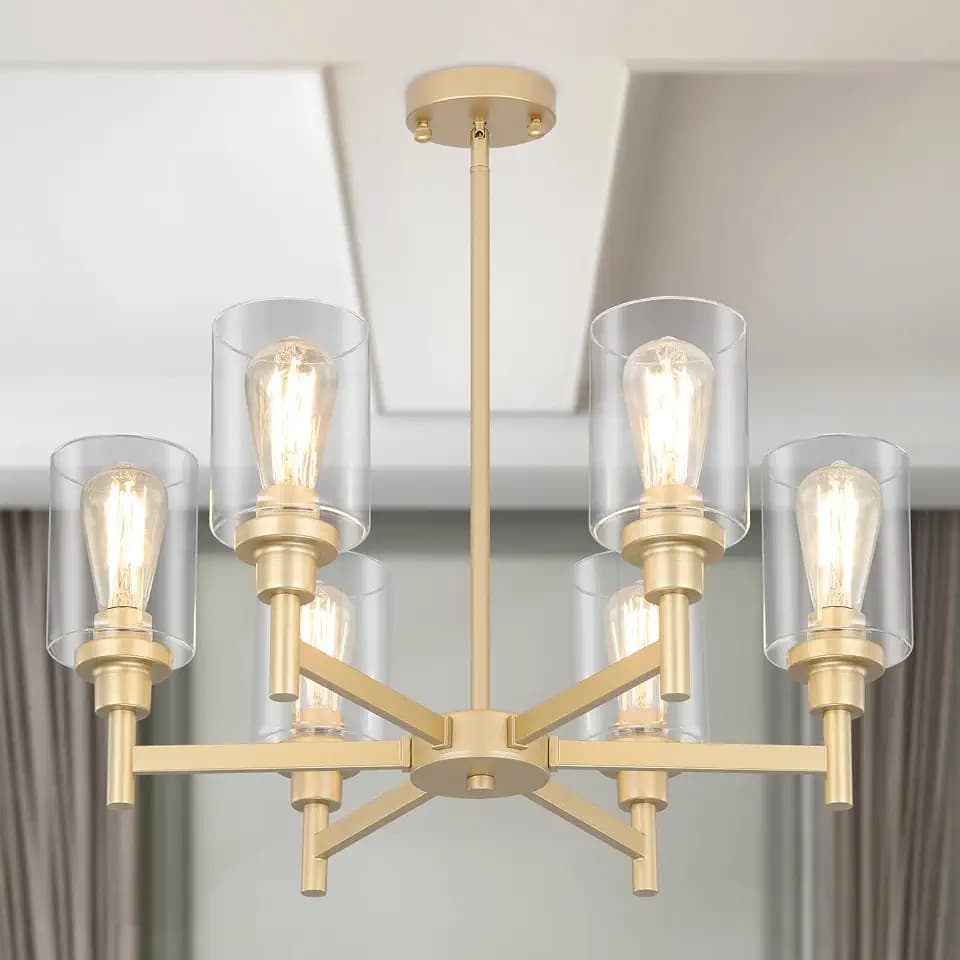 6-Light Gold Farmhouse Chandeliers for Dining Room Light Fixture 25"