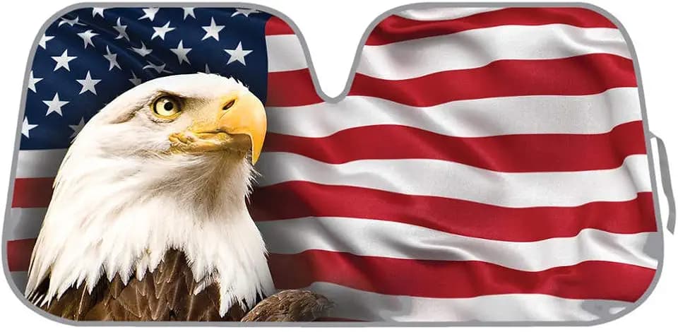 BDK USA Patriotic American Flag Sun Visor for Car Windshield Cover - Bald Eagle Truck Window Shade 4th of July Car Flag Sun Visor for Truck Windshield Sunshade - Accordion Windshield Sun Shade 58 x 28