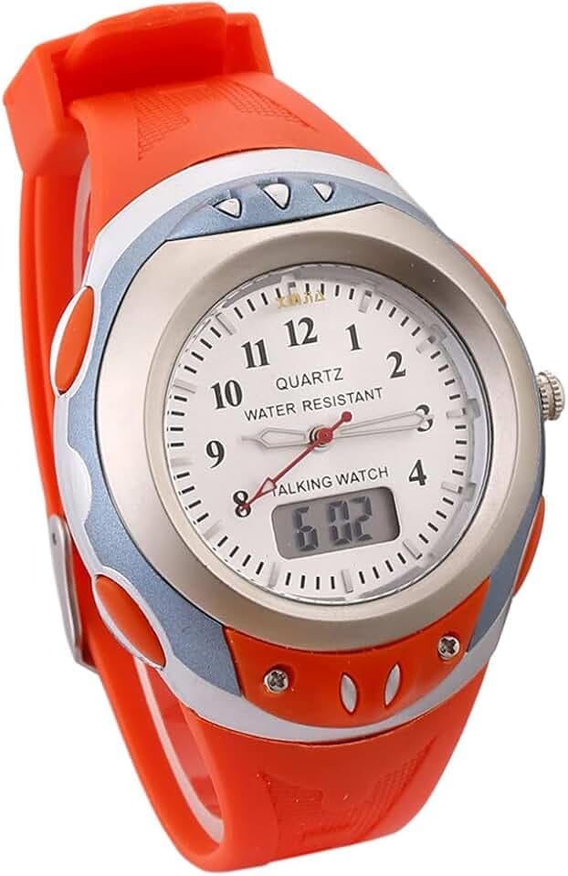 通用 Digitale und analoge Sprechende Uhr auf Italienisch mit Wecker und Stundenbericht für Kinder und Blinde, Orange, Armband