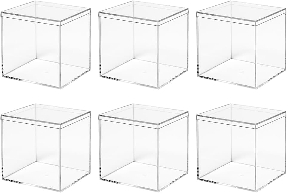 6Stück 8x8x8cm Kleine Acryl Box Transparent mit Deckel für Schmuck