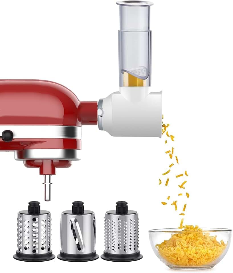 GVODE Edelstahl-Hobel-Shredder-Aufsatz für KitchenAid Mixer, Gemüseschneider für KitchenAid Zubehör mit 4 Edelstahlklingen, spülmaschinenfest (Weiß)