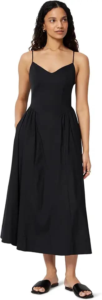 Amazon Essentials Women's Fit & Flare Thin Strap Cotton Poplin Midi Dress