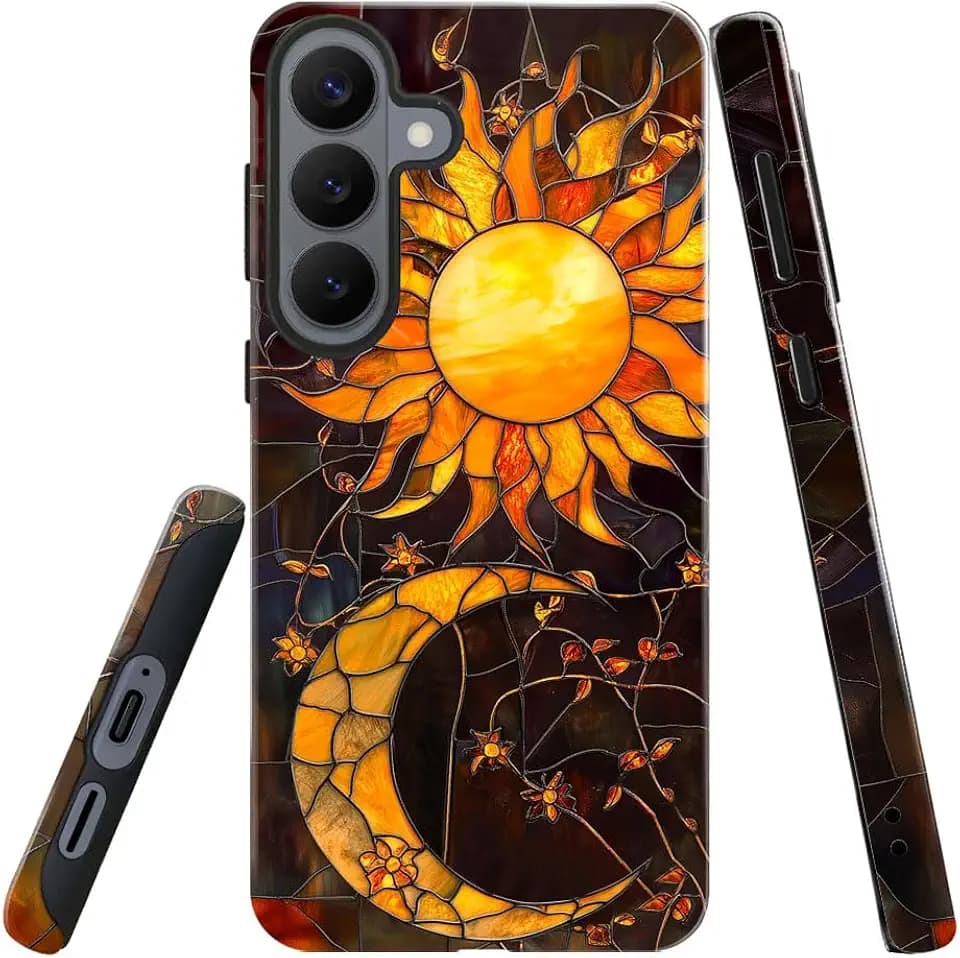 DAIZAG Case for Samsung Galaxy S26 Plus,Military-Grade Protection Cover,Moon Sun Stars Stained Glass（Glossy）