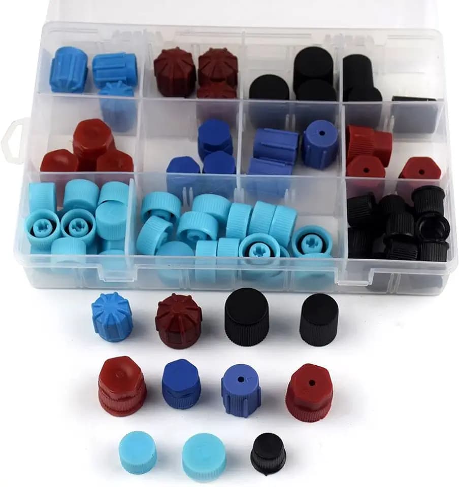77PCs Car Auto R134a AC A/C System Valve Core Dust Caps Set Air Seal Air Conditioning Valve Replacement Caps