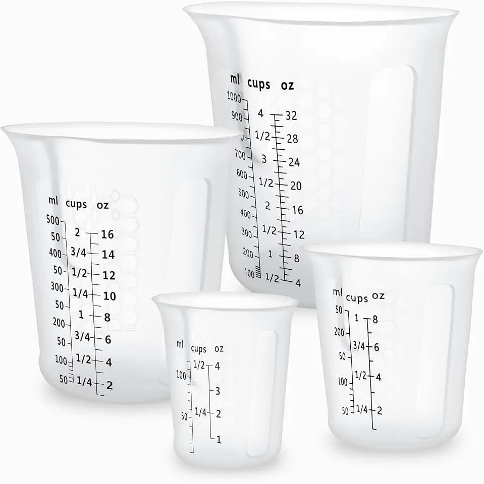 Silicone Measuring Cups 4-Pack Set, (1/2, 1, 2, 4 Cup) Reusable Silicone Cup for Prepping Cooking Baking Supplies, Melting Butter Chocolate 125ml 250ml 500ml 1000ml Dishwasher Microwave Safe