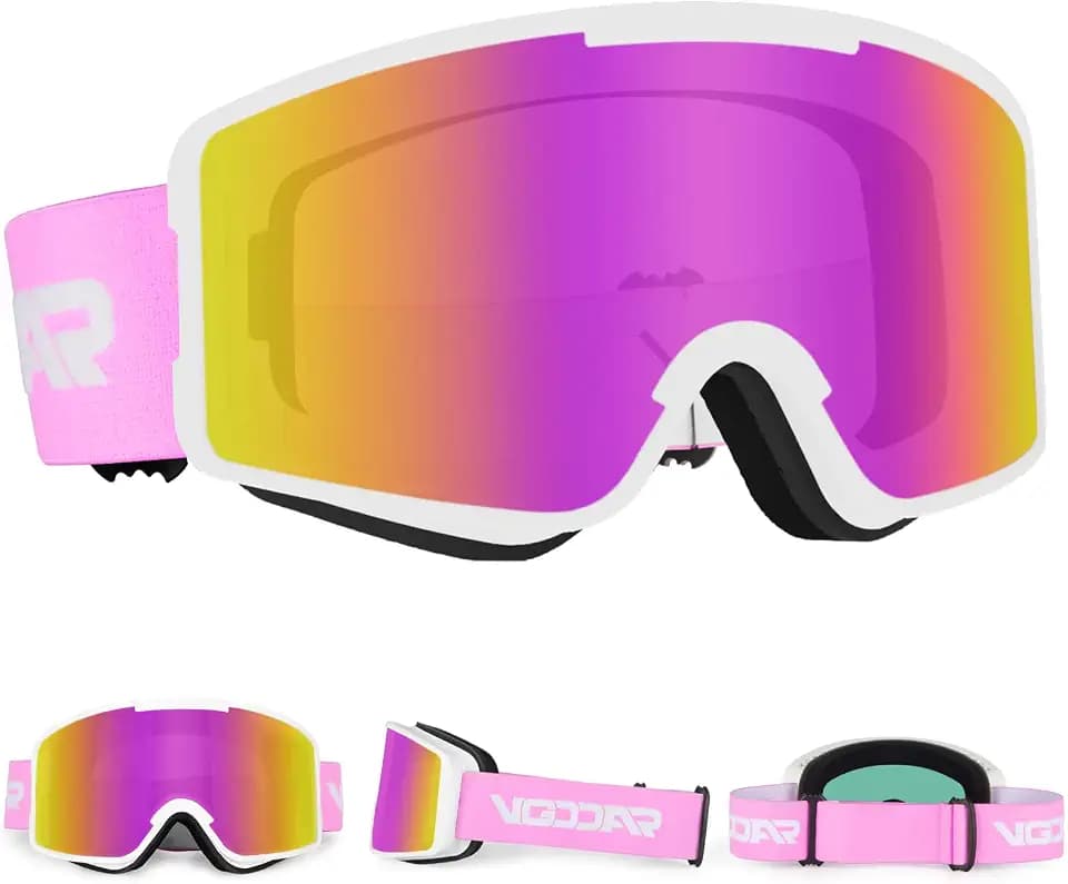 Skibrille, OTG Zylindrischen Linse Skibrille mit Verstellbaren Langen Trägern, 100% UV-Schutz Anti-Beschlag Schneebrille für Herren und Damen