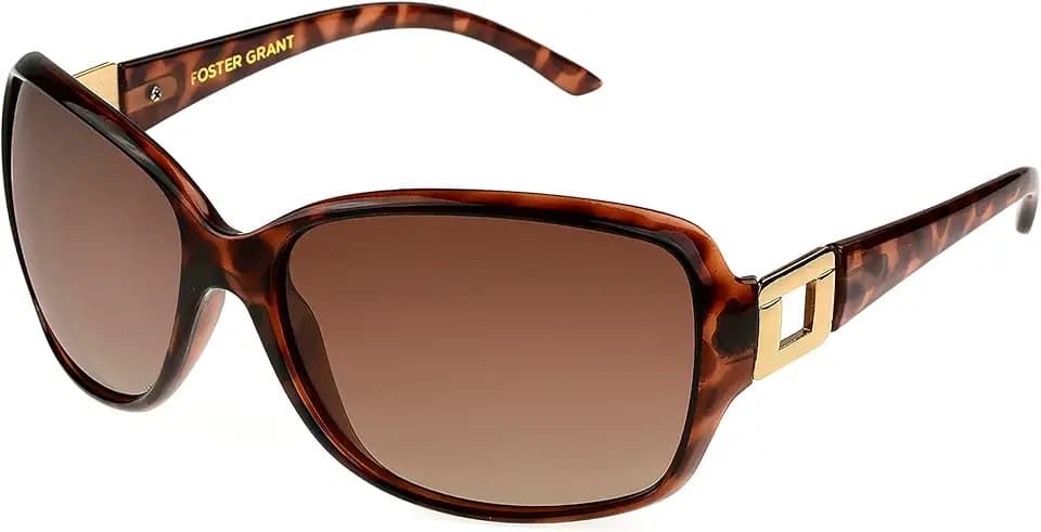 Foster Grant Women's Poppet Polarized Rectangular Sunglasses, Tortoise/Brown, 61.2 mm