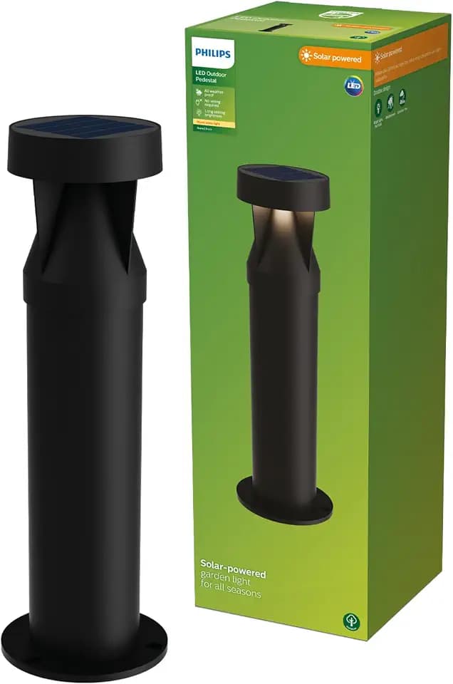 PHILIPS Avery Solar-Sockelleuchte, 2700K warmweißes Licht, 200 Lumen, Schwarz