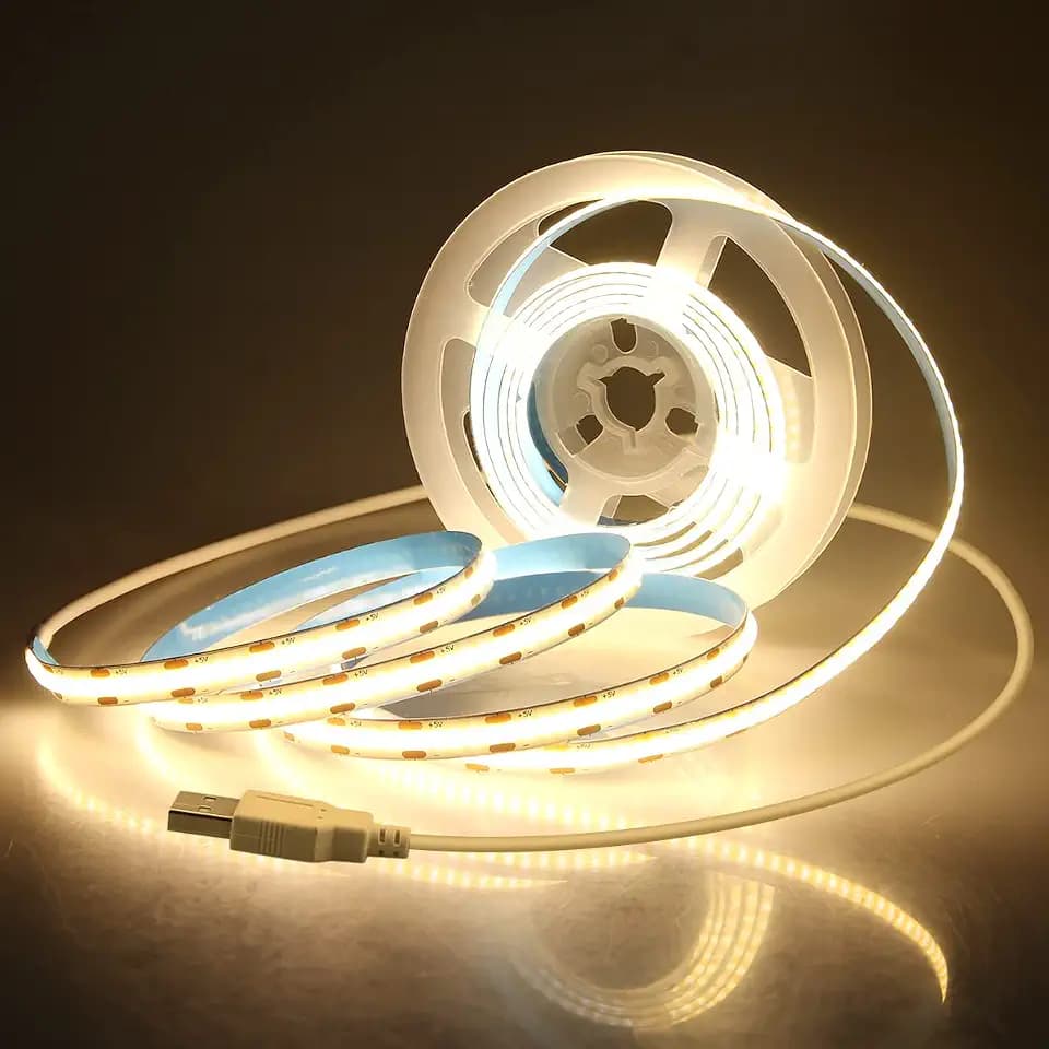 Aclorol COB LED Strip Lights for TV 5V USB Powered Warm White 6.56FT 320Leds/M COB Flexible Light Strip TV Led Backlight for Bedroom Under Cabinet Kitchen DIY Lighting Project 3000K CRI85+ 2M