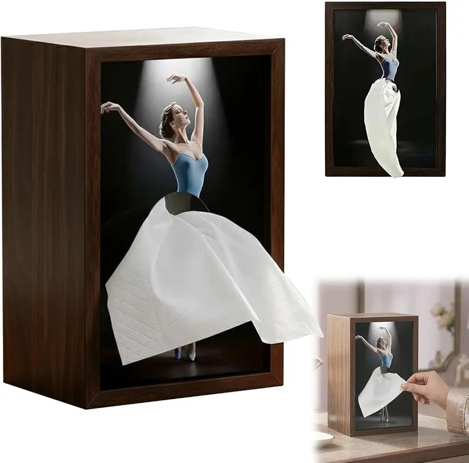 Ballerina Taschentuchbox Abdeckung, Ballerina-Holzrock-Serviettenspender, Taschentuchbox für Balletttänzerin, dekorative Kosmetiktuch-Aufbewahrungsbox mit künstlerischem Rock-Design, für Tisch, Büro