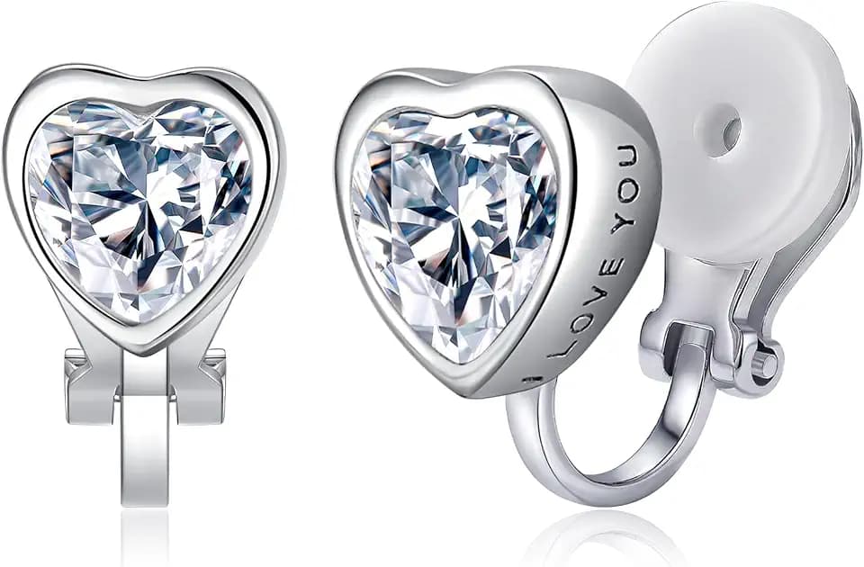 Clip on Earrings Women Heart Cubic Zirconia Clip On Earrings
