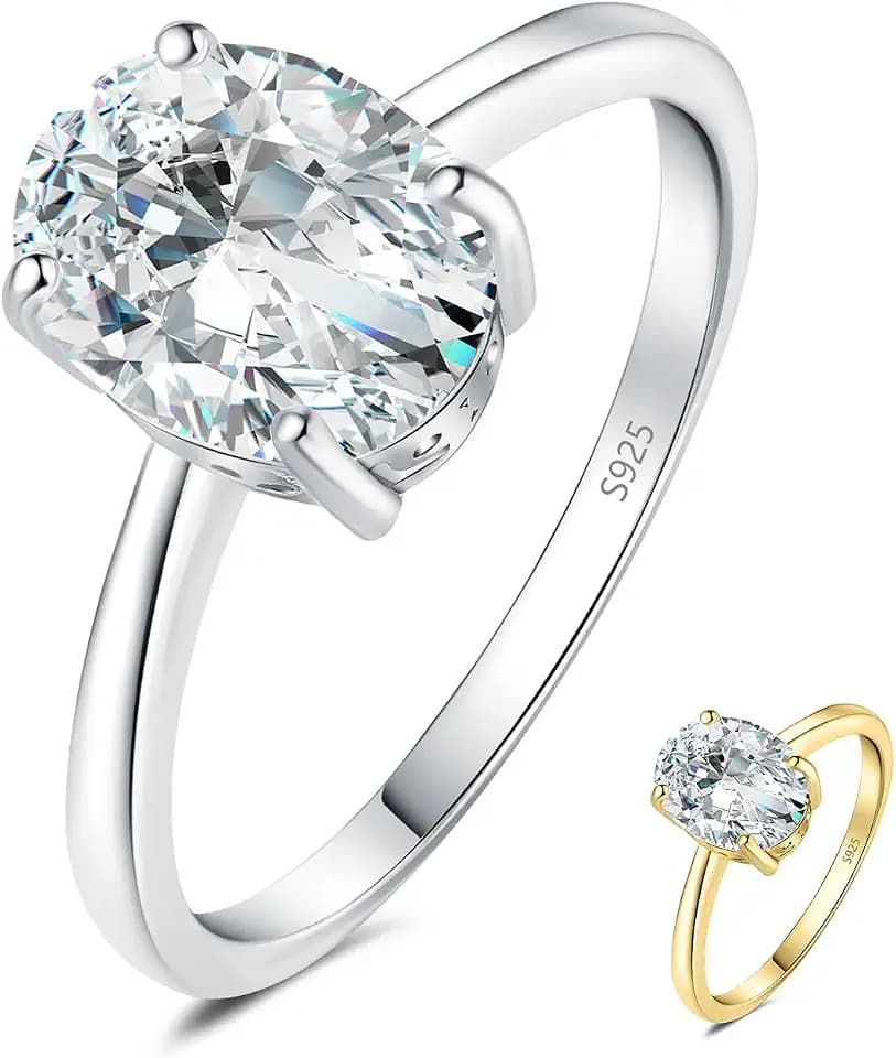 JewelryPalace Oval 1ct 2ct Moissanite Solitaire Engagement Rings for Women