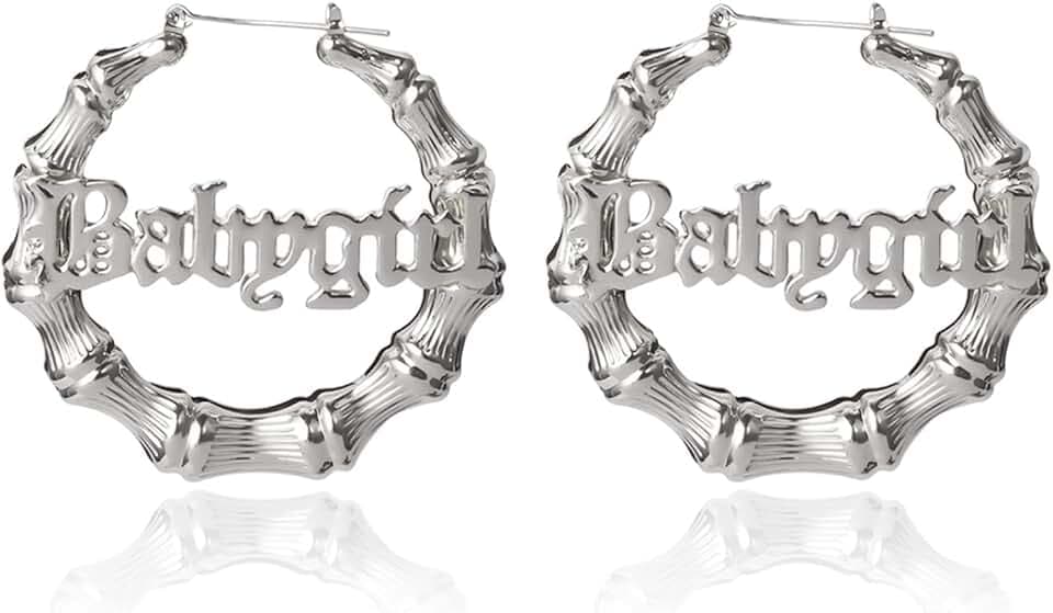 Large Babygirl Bamboo Joint Hoop Earrings - Hollow Out Hoops with 80s 90s Fashion Style for Party