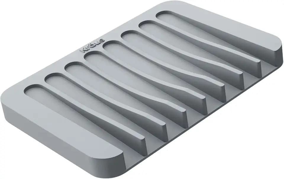 KRAUS Multipurpose Self-Draining Silicone Soap Dish/Sponge Holder for Bathroom or Kitchen Counter in Light Grey, KDM-05LG