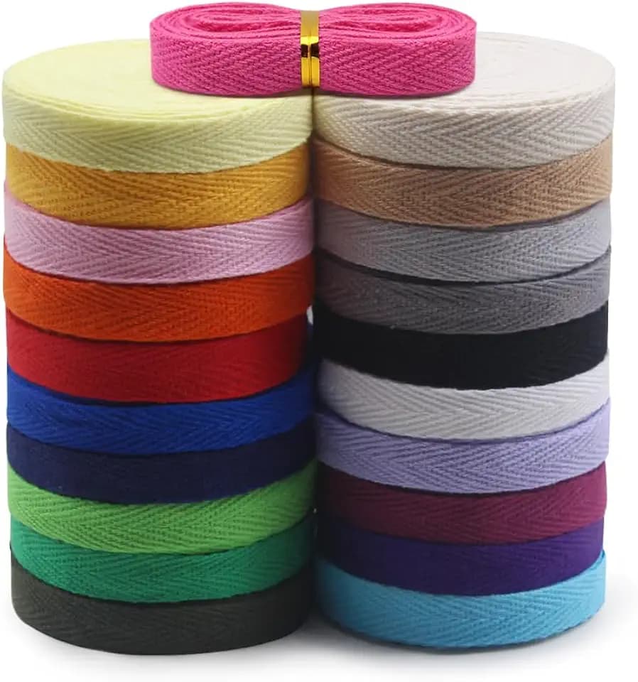 Baumwolle Gurtband Fischgration Baumwoll Twill Ribbon 21 Mixed Farbe 42 Yard Gemischt zum Nähen Bindungsgeschenk Verpackung Stricken von DIY Basteln 10mm