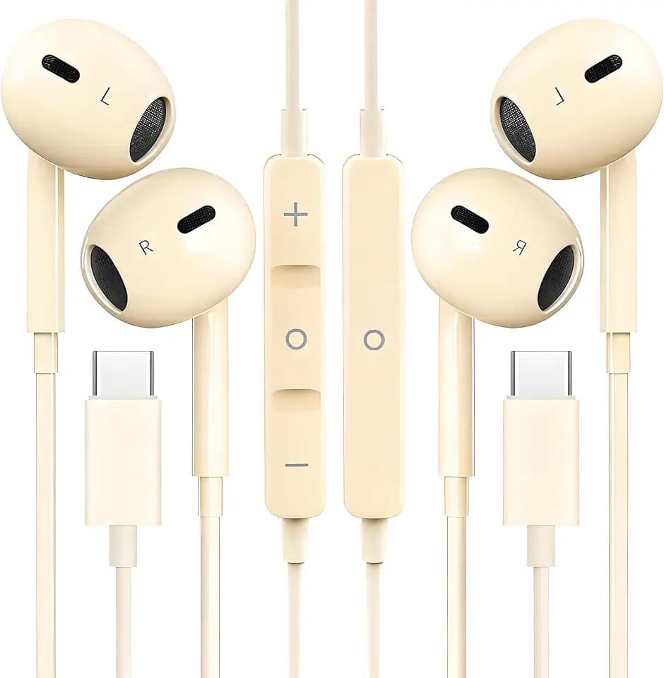 2 Packs USB C Headphones for iPhone 16/15 Phone Earbuds with Microphone & Volume Control HiFi Stereo Type C Earphones for Galaxy S23/S22/S21/S20/Ultra Note 10/20, for Pixel 7/6/6a/5/4,for OnePlus 9 8