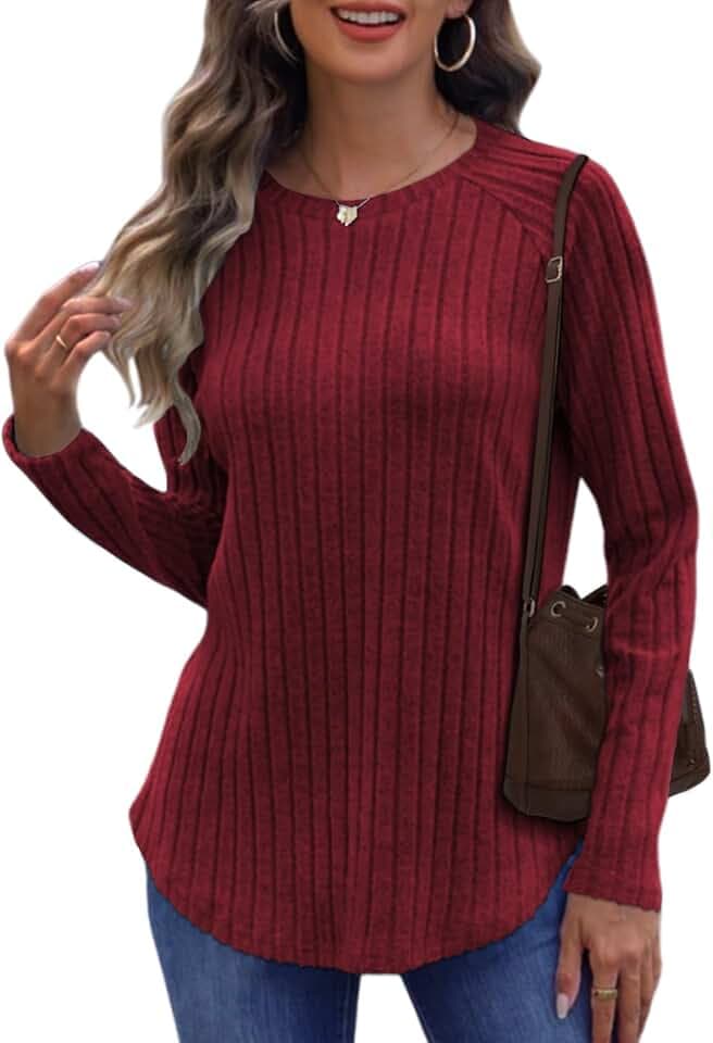 Cuptacc Pullover Damen Rundhals Elegant Langarmshirt Herbst Sweater Casual