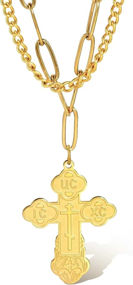 Orthodoxe Kreuz-Halskette für Männer, Jesus Christus, orthodoxer Kruzifix-Anhänger, Edelstahl, religiöser, christlicher Schmuck, Geburtstagsgeschenk