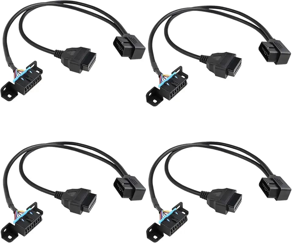 iKKEGOL Pack of 4 Right Angle Universal OBD2 OBD II 16 Pin Splitter Y Open Cable, J1962 1 Male to 2 Female Connector with Underdash Mount Bracket 50cm/20