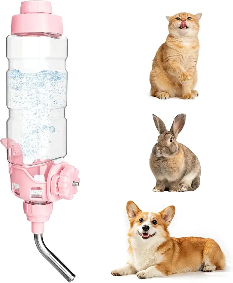 Vannon Water Bottle for Small Animals, 34oz Top-Fill Pet Dispenser, Pink