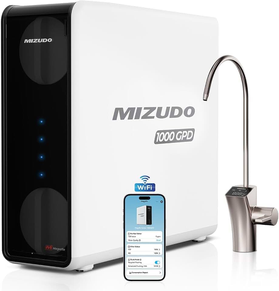 MIZUDO Tankless Reverse Osmosis Water Filter, 1000GPD RO System, Smart WiFi