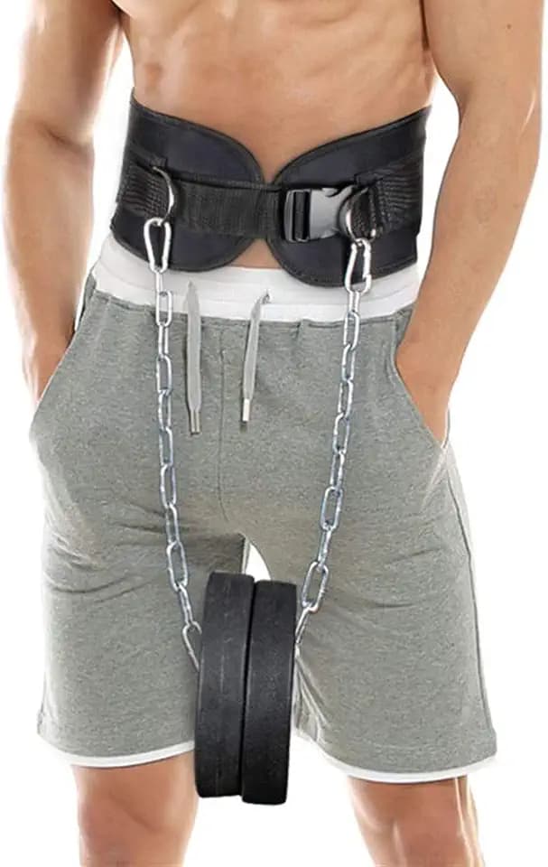 Pull-up Belt Weighted Dip Belt with Chain Double D-ring Weightlifting Back Support Strap Home Gym Equipment Waist Belt