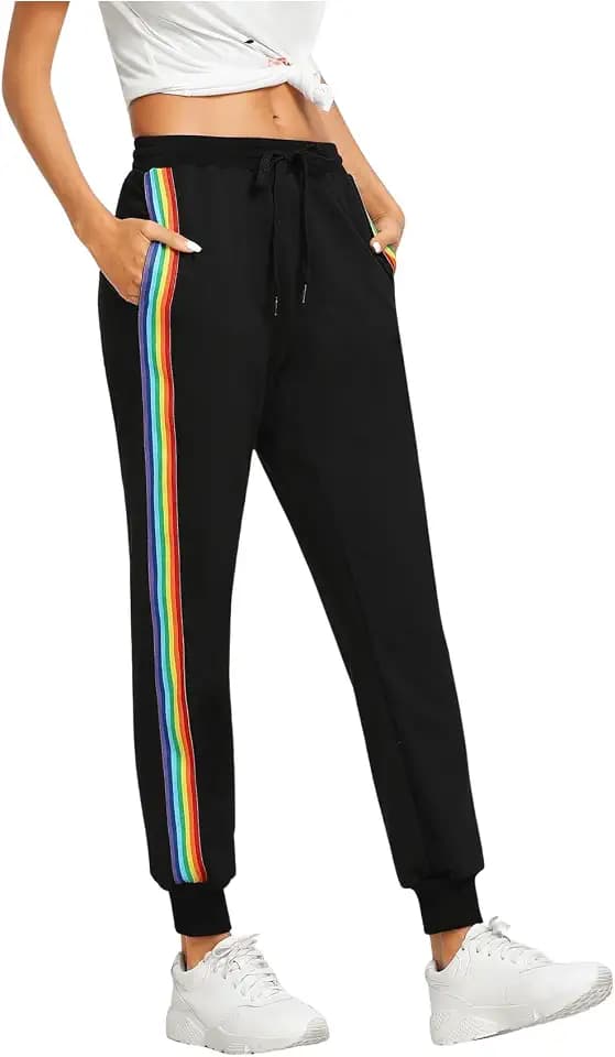 SweatyRocks Women's Drawstring Waist Striped Jogger Sweatpants with Pocket