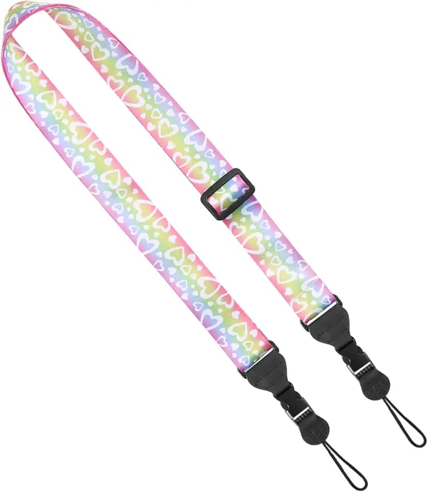 FIEIL Adjustable Shoulder Strap, Nylon Camera Strap, Comfortable Neck Strap for iPad, Cellphone Tablet, Camera, Laptop, Binocular, Luggage Bag (Rainbow Heart Universal Lanyard)