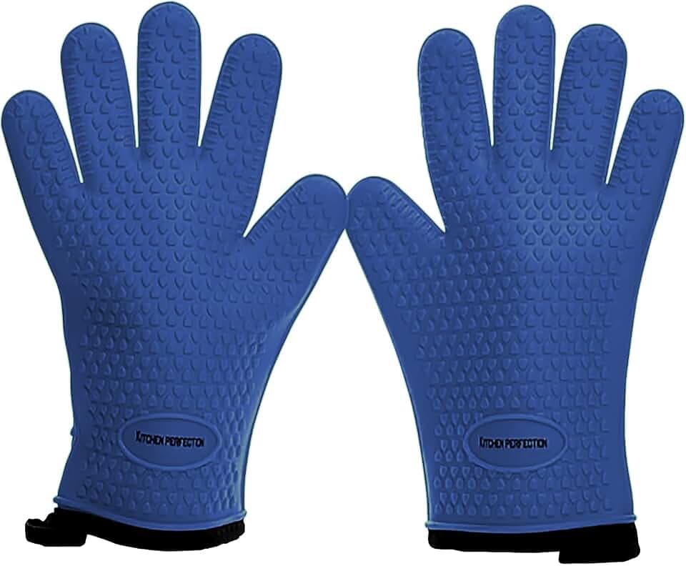 KITCHEN PERFECTION Silicone Smoker BBQ Gloves - Heat Resistant Oven Mitts