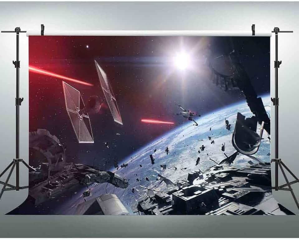 EOA 7(W) x5(H) FT Spaceship Laser Jet Fighting Battle Photography Backdrop Star Wars Party Outer Space Spacecraft Background Man Cave Banner Studio Props