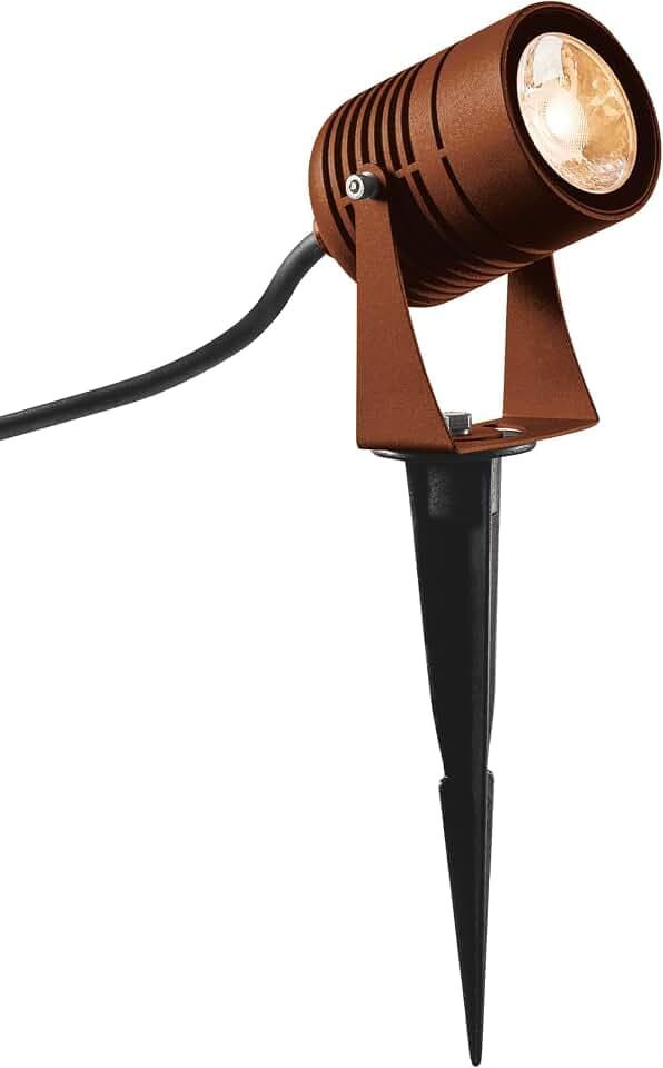 Outdoor LED Erdspieß-Leuchte LED SPIKE, IP55 IK06, 6W 3000K 400lm 40°, mit IP-Steckerkabel, neigbar, rostfarben