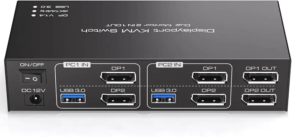 Displayport KVM Switch 2 Monitors 2 Computers 4K@144Hz USB3.0 KVM Switch for 2 Computers Share Dual Displays and 4 USB Devices Support Extended/Copy Mode with Desktop Controller