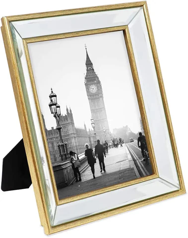 Isaac Jacobs 8x10 Gold Beveled Mirror Picture Frame - Classic Mirrored Frame with Deep Slanted Angle Made for Wall Décor Display, Photo Gallery and Wall Art (8x10, Gold)