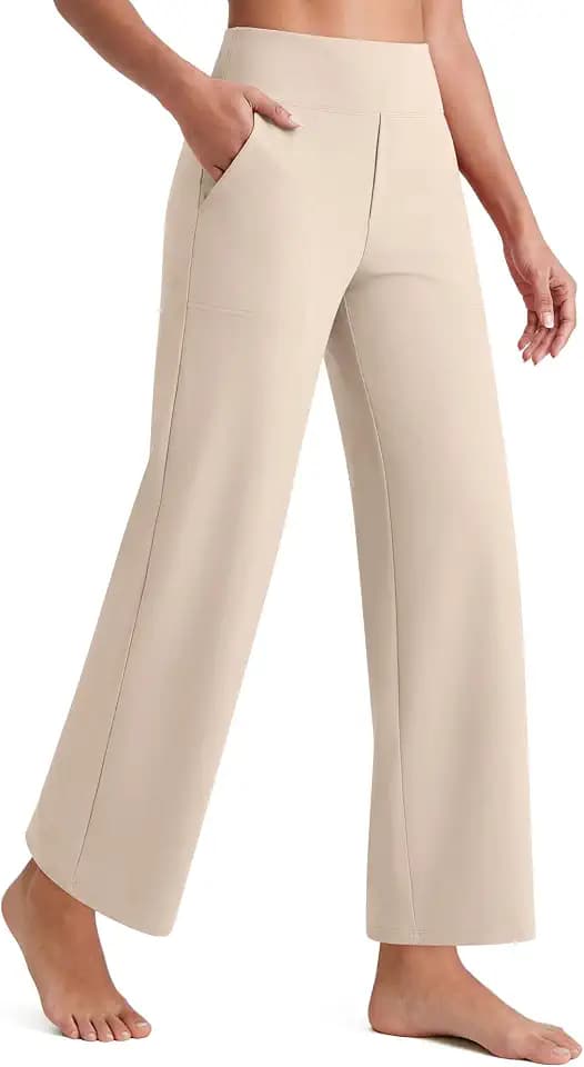 G4Free Yogahose Damen Weites Bein 7/8 Hose mit Taschen Hohe Taille Casual Lounge Stretch Hose Bürohose Freizeithose-65/70/75 cm