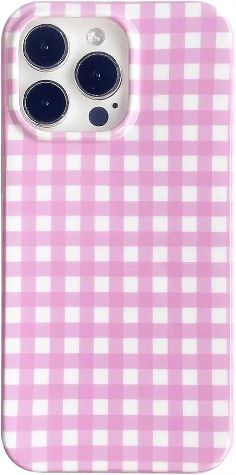 Pink White Gingham Checkered Phone Case for iPhone 16 Pro Max 6.9in,Cute Aesthetic Trendy Girly Plaid Striped Chic Protective Cover for iPhone 16ProMax 6.9",Pink and White