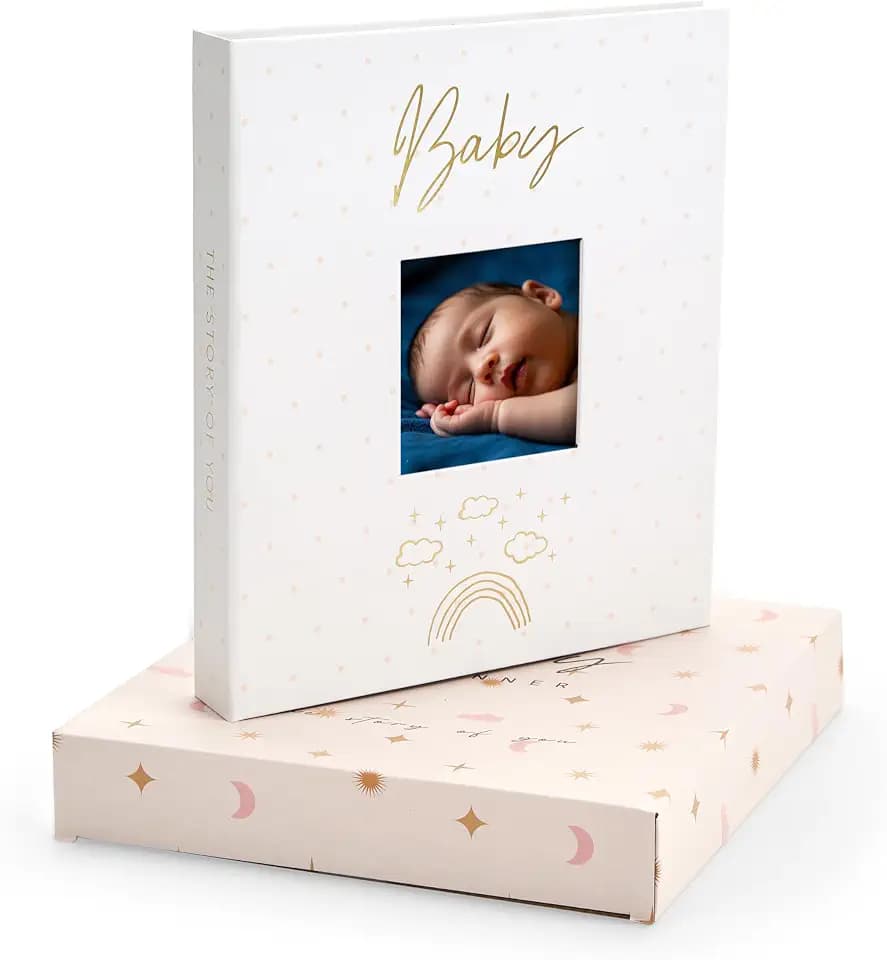 Baby Memory Book & Baby Milestone Book for Boys & Girls by &And Per Se - Keepsake to Capture Every Moment from Birth to 5 Years, with Photo Pages (Beige White)