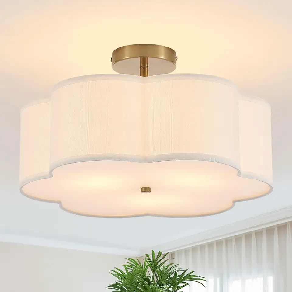 18" Modern Gold Drum Ceiling Light, 3-Light Semi-Flush Mount
