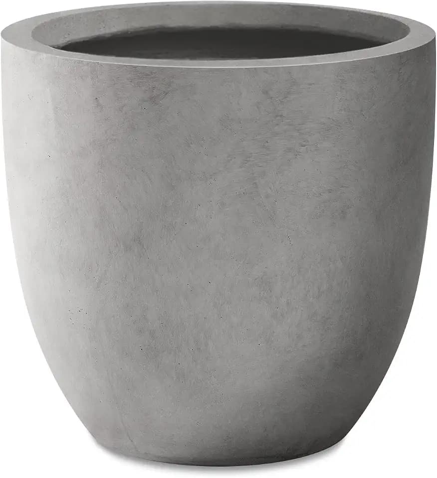 Kante Large Round Curved Pale Gray Concrete Planter 16.5" Dia, Outdoor