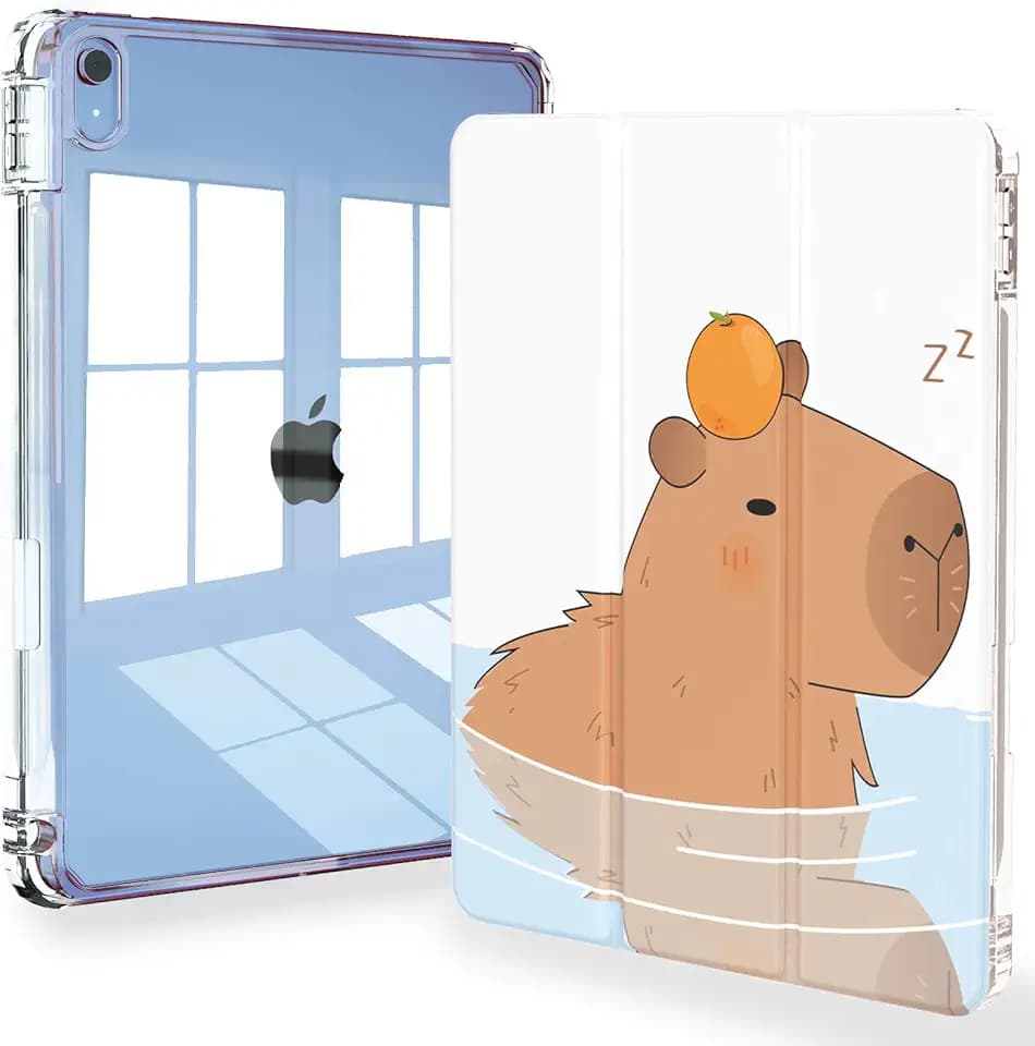 Feams Case for iPad (A16) 11th Generation 11 Inch 2025, iPad 10th Generation 10.9 Inch 2022, Slim Tri-Fold Stand Clear Back Cover with Pencil Holder & Auto Sleep, Capybara
