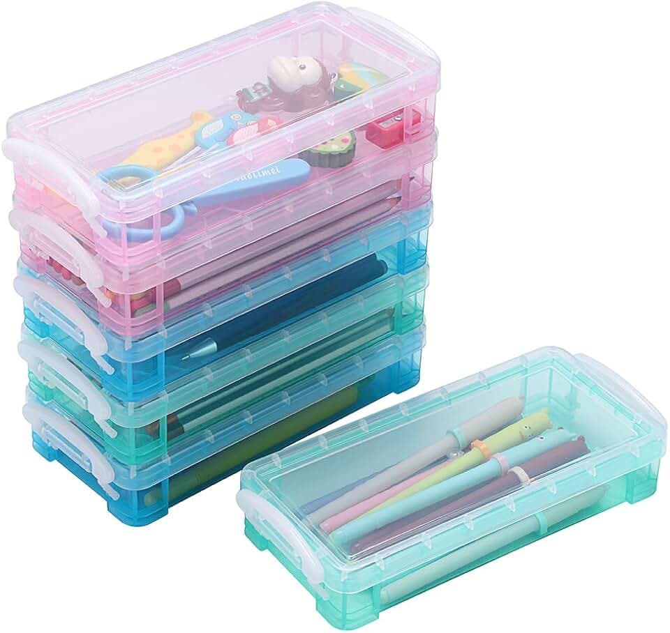 BTSKY Large Capacity Pencil Box, Office Supplies Storage Organizer Box, Brush Painting Pencils Storage Box Watercolor Pen Container Drawing Tools(3 Colors 6 Pack)