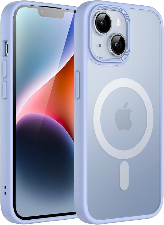 JETech Matte Magnetische Hülle für iPhone 14, Himmelblau | Kompatibel mit MagSafe, Matte Transluzent Rückseite, Dünn Stoßschutz