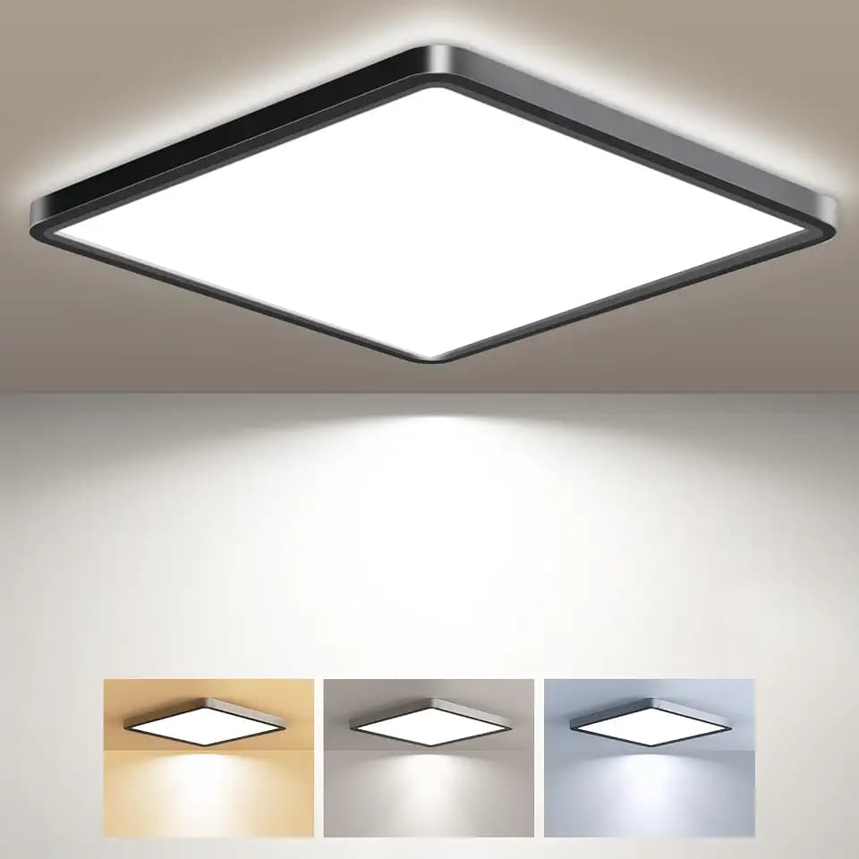 zemty Deckenlampe LED Deckenleuchte Flach, 3Farben - 3000K/4000K/6500K, IP44 Wasserfest Quadrat Badlampe Decke, 2800LM Modern LED Decklit für Flur küche Badezimmer Schlafzimmer Büro,Ø29CM