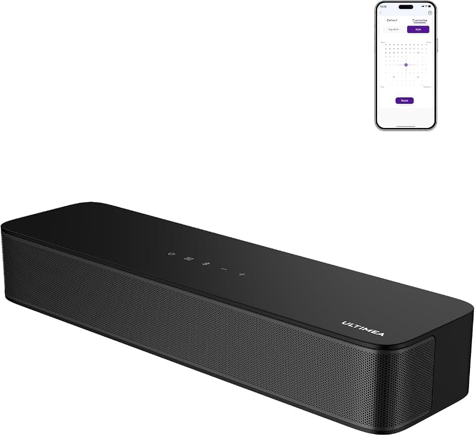 ULTIMEA 2.1 Soundbar für TV Geräte mit integriertem Subwoofer, APP-Steuerung, 132W All-in-One PC Soundbar für Gaming, TV Lautsprecher mit Verstellbarem Bass, Bluetooth® 5.4, Opt/AUX, Poseidon M20 Pro
