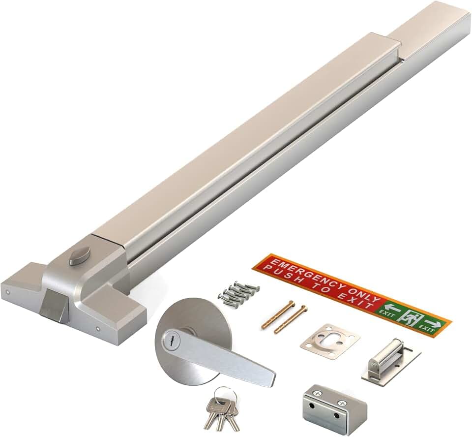 LANITI Hardware Push Bar Stainless Steel Commercial Emergency Exit Bar Panic Exit Device Suitable for Wood Metal Door Exterior Locking Lever Trim. (Handle Lever - Without Alarm)