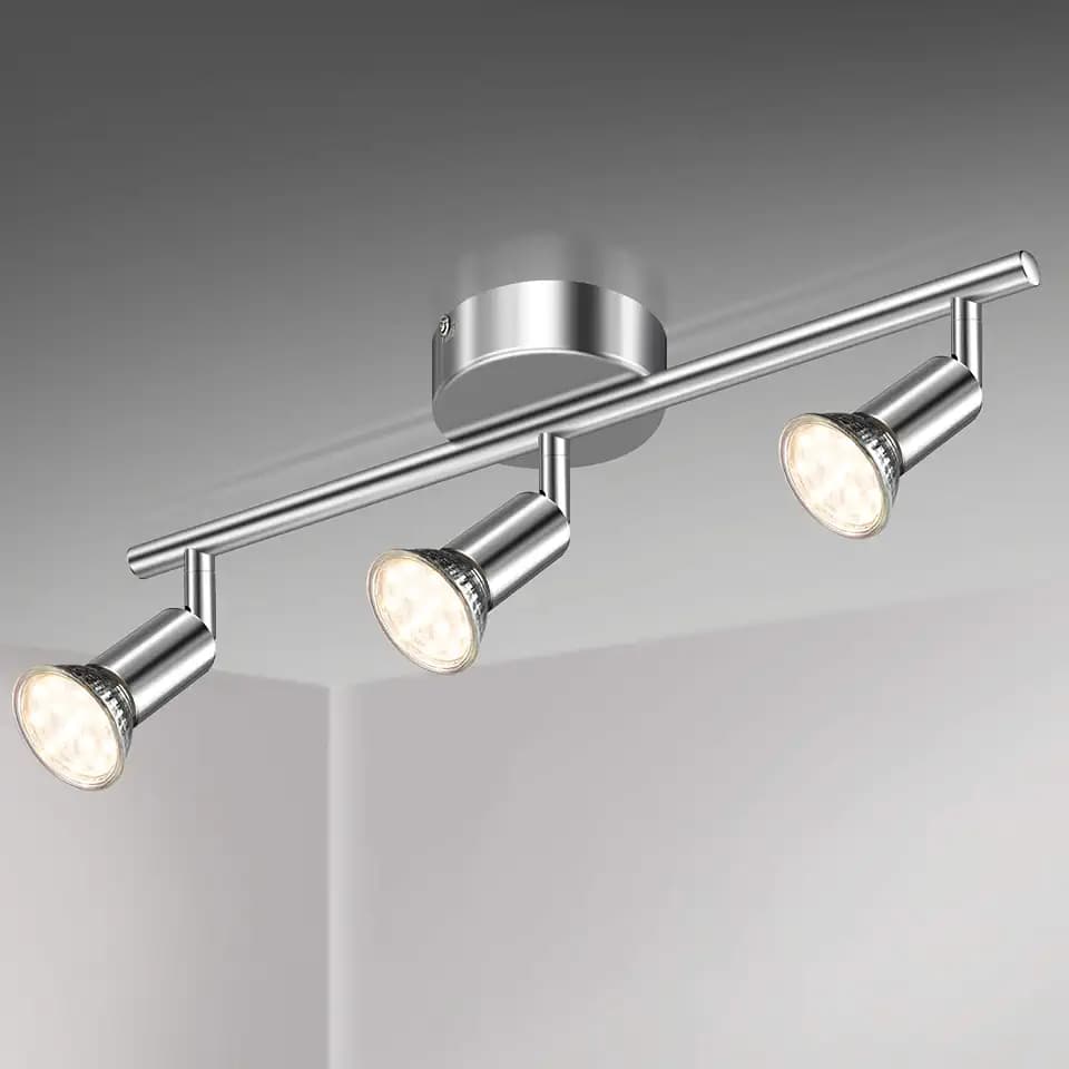 Unicozin LED Deckenleuchte, 3 Flammig Deckenstrahler Schwenkbar Chrom, Inkl. 3 x 3.5W GU10 Lampen, 380LM, Warmweiß, Deckenspot LED Deckenlampe