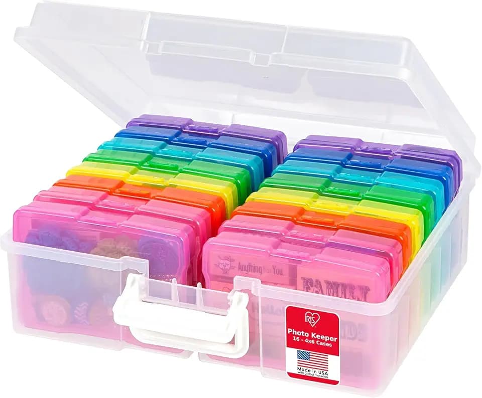 IRIS USA Photo Storage Box |Made in USA| 16 Cases - Clear/Multi