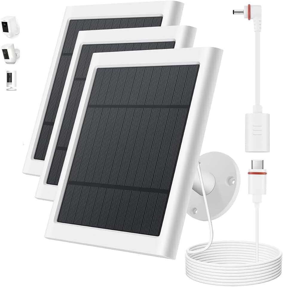 Solar Panel for Ring Camera, 3 Pack 4W Solar Charger with 10FT Cable, USB-C to Barrel Plug Adapter, Compatible with Ring Stick Up Cam Battery/Pro, Spotlight Cam Battery/Plus/Pro, Reolink Argus Pro